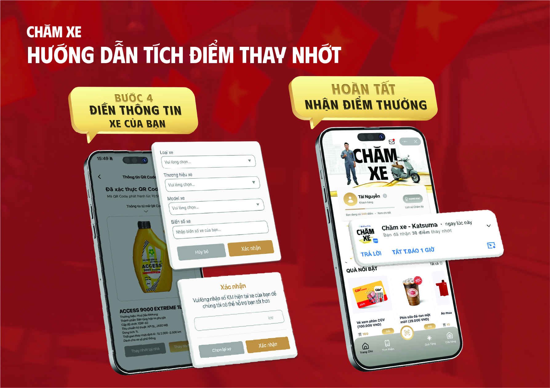 Tích điểm trên mini app Chăm Xe