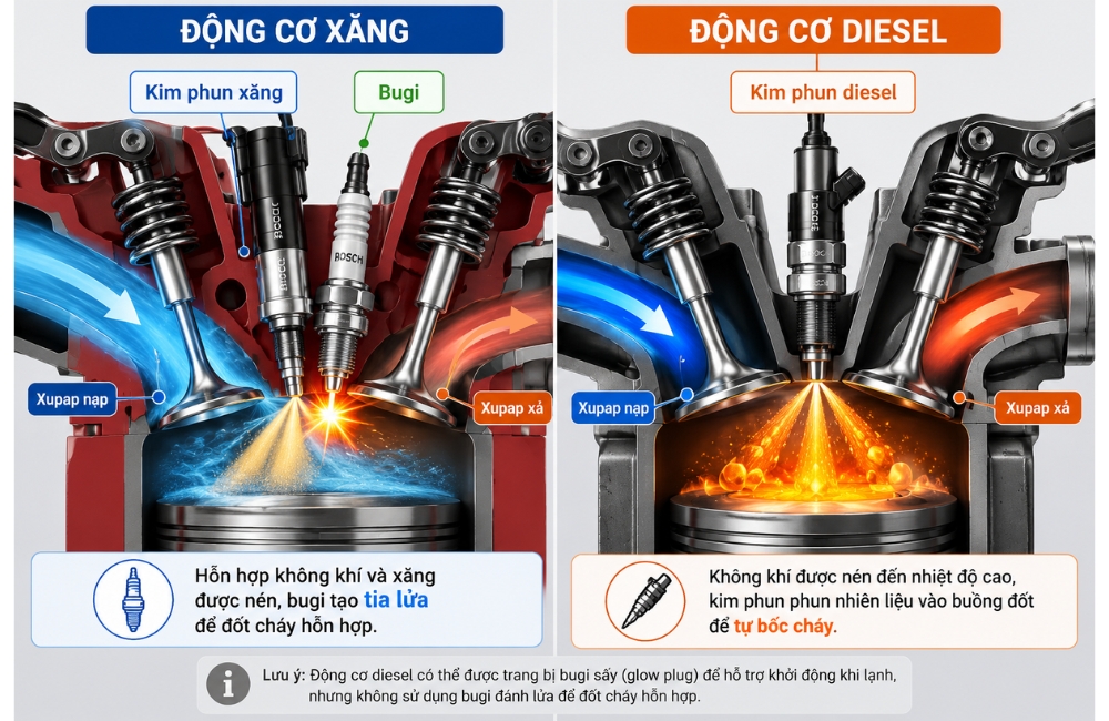 Động cơ xăng và động cơ diesel khác nhau ở điểm nào khi chọn dầu bôi trơn?